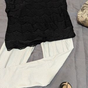 TC LLR White w/ Polka Black Dots leggings